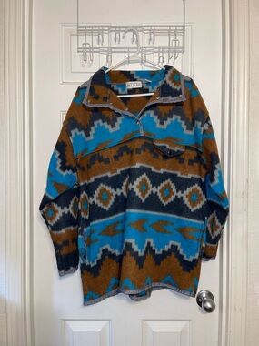 Bill Blass Southwestern Pattern Pullover - Blue & Brown vintage aztec